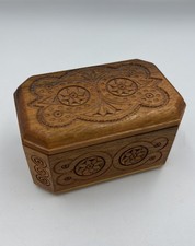 Small Hand Carved Wood trinket Jewelry Box 4-1/2  x3  x2-1/2  