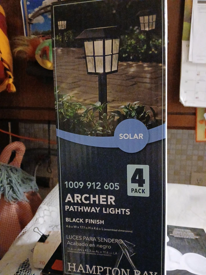 Hampton Bay 1009 912 605 Archer Pathway acabamento preto pacote com 4 LEDs integrados novo - Imagem 2 de 4