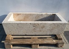 Travertin Trog PIENZA Nr. 4 -geschliffen Naturstein Brunnen Steintrog Pflanztrog