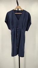 Quince Women Vintage Wash Tencel Button Front Dress Midnight Blue L
