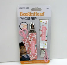 BooginHead PaciGrip Infantino Pacifier Clips, Infant & Toddler Girls 2-Pack