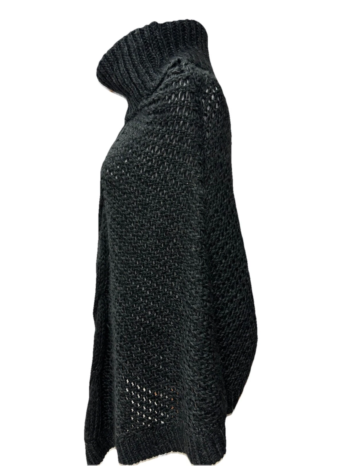 Eddie Bauer Knit Poncho M/L Black Cable Knit Turtleneck Cape Sweater Cozy