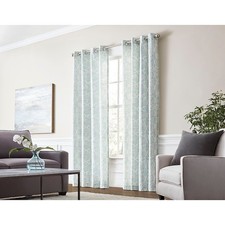 allen  roth 84-in Seaglass Abstract Light filtering Grommet Single curtain pane