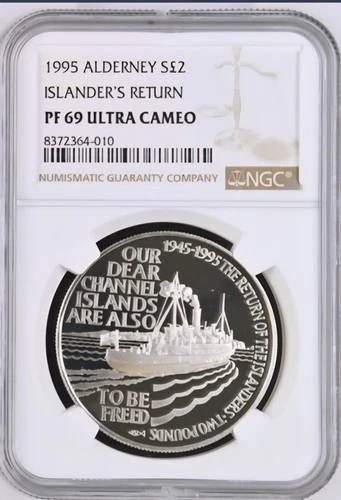 1995 Alderney Silver £2 Islander's Return Proof NGC PF69