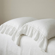 100 Linen Pillowcase with Ruffles, Ruffled Sham Natural Flax