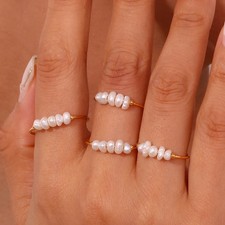 Freshwater Pearl Ring Stainless Steel Small Elegant Band Women Jewelry