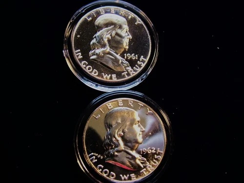 1961 & 1962 SILVER PROOF FRANKLIN HALF GEMS 90% SILVER
