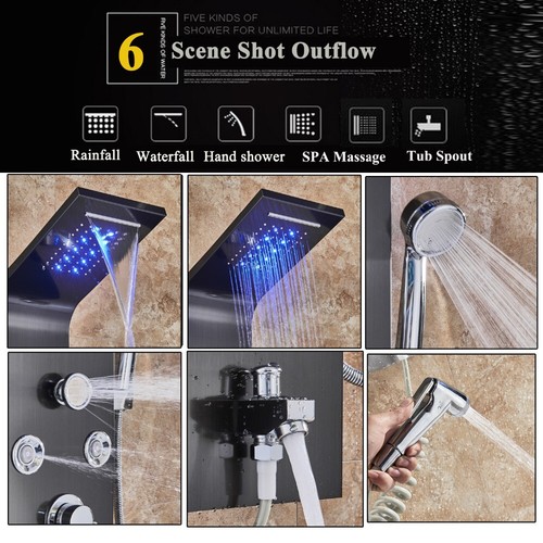 6 Función Panel de Ducha LED Columna de Hidromasaje Ducha de Acero Inoxidable ES - Imagen 6 de 12