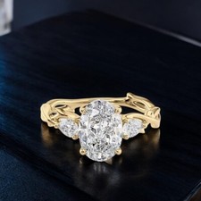 1.90 Ct IGI Lab Grown Oval Cut Diamond Engagement Ring in 18k Yellow Gold 5 6 7