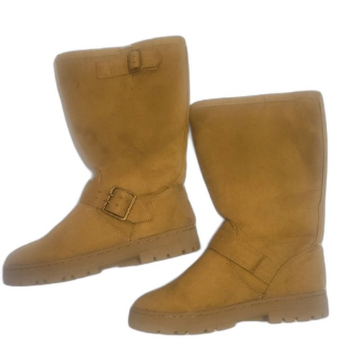 SO Women's Size 6M Pull On Boot Tan Fabric Faux Suede Sherpa Lined Brand New - Picture 3 of 4