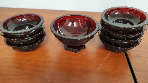 Avon Ruby Red 1876 Cape Cod Collection Set of 8 Footed Bowls 1 6" 7 5.25" Glass - Picture 13 of 16
