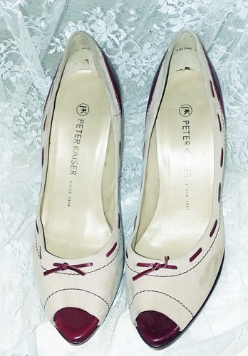 Peter Kaiser Women's Shoes Size 7M Beige/Burgundy 4.5" Heels German Made - 第 2/6 張圖片