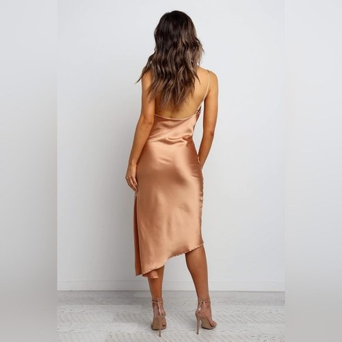 Petal + Pup Cyprus Elegant Satin Slip Dress Gold Tan Size 8 - Picture 4 of 8