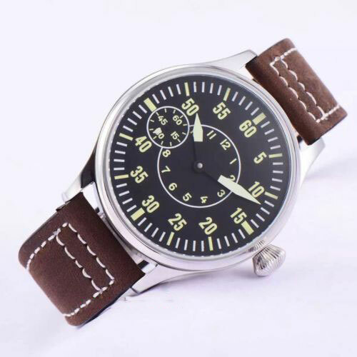 44mm CORGEUT SS Case Wristwatch 6497 Hand Winding Movement Black