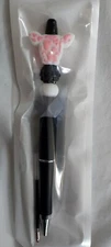Pink Cow Head Beaded Pen, Retractable, Black Ink with Ink Refill - Great Gift