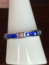 AAB Ring- 02- Simulated Dark Blue CZ- Size 10- .925 Solid Sterling Silver