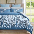 Pieeei Duvet Cover Set King Size Blue Bedding Duvet Covers with White Floral