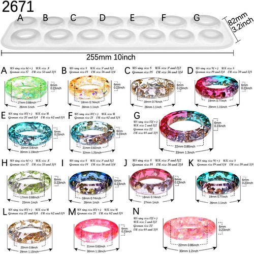 Juego de 19 kits de moldes para joyería de resina de pulsera y anillo tamaños más grandes - Imagen 3 de 18