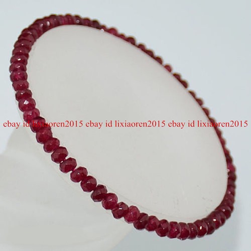 Beautiful 2x4mm Faceted Red Ruby Rondelle Gemstone Beads Elastic Bracelet 7.5'' - Picture 5 of 12