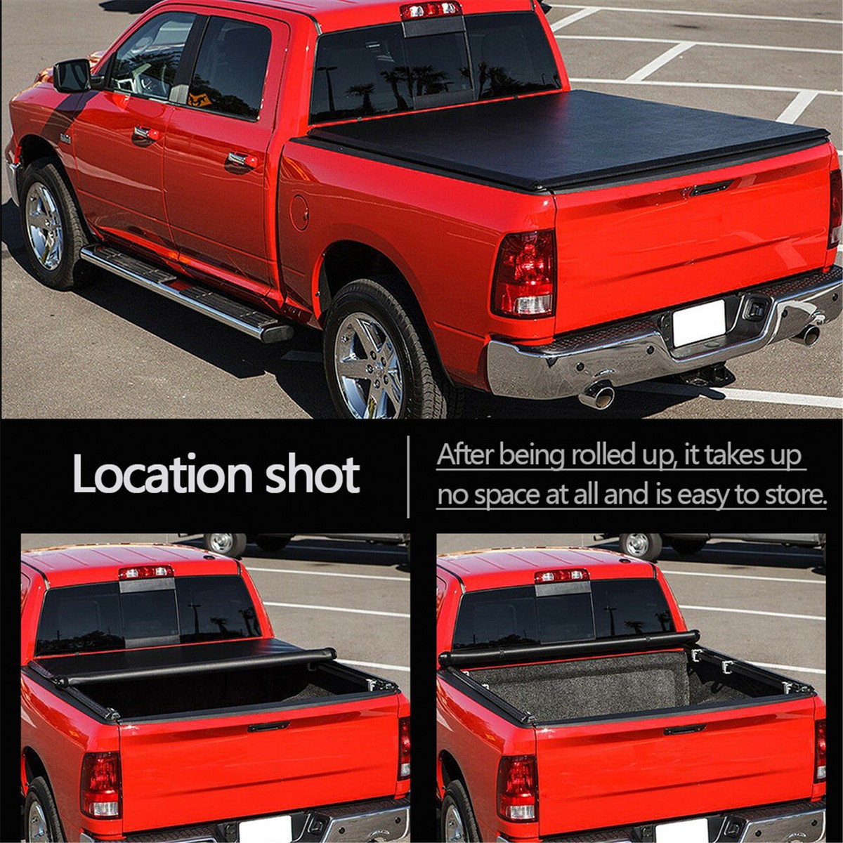 REPOLAR Bed Time Story8点まとめ売リ 8FT Long Bed Soft Roll Up Tonneau Cover For 2002-2018 Dodge