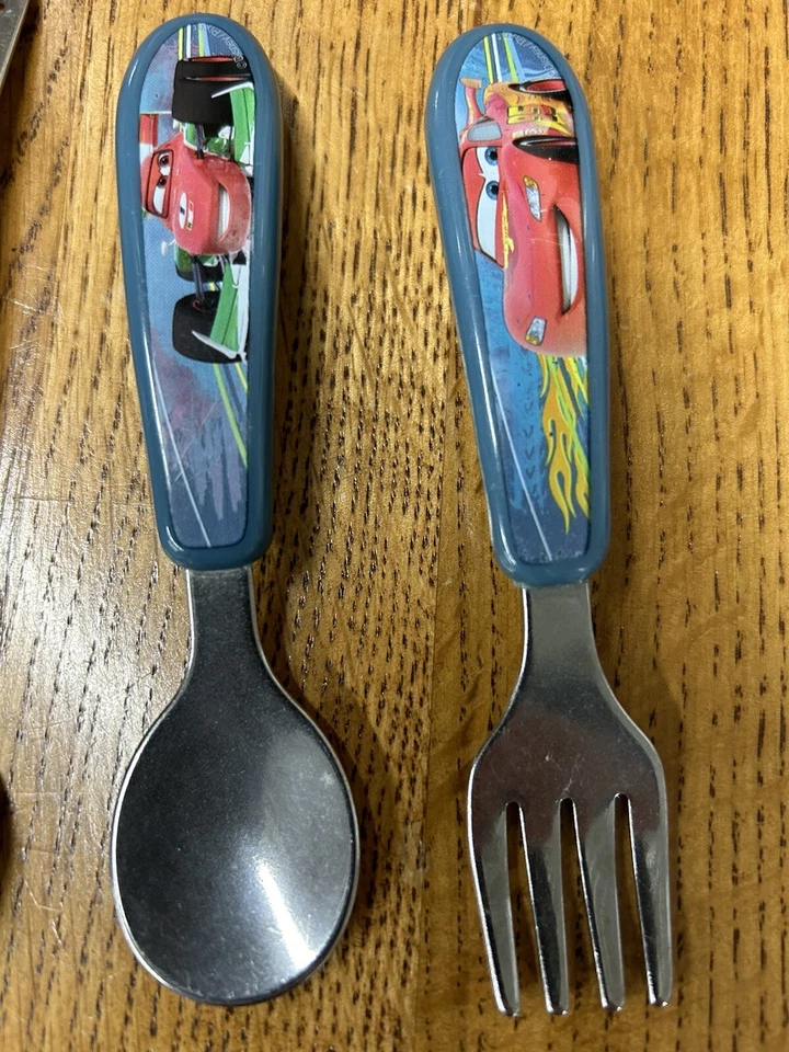 Disney Learning Curve  Baby Spoon And Fork Cars Munchkin Rubber coated - Image 2 of 3