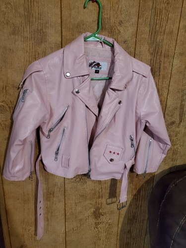 Bike Star Motorcycle Apparel 7t Pink Leather-Like Girl's Child USA Biker Jacket - Picture 7 of 7