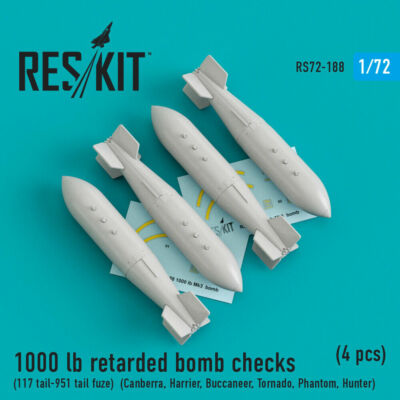 1000 lb retarded checks bomb (4 pcs) model, scale 1/72 Reskit RS72-0188