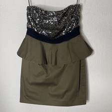 Alice + Olivia Strapless Sequin Mini Dress Size XS Green Cocktail Peplum