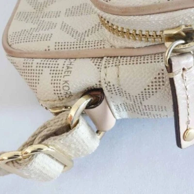 Michael Kors Sac Épaule Bandoulière Croisé Beige Logo PVC Cuir - Photo 1/4