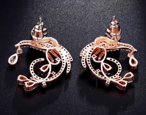 18k Rose Gold Plated made w Swarovski Crystal Multicolor Stone Bird Earrings - Picture 3 of 12