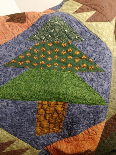 Bear Paws Quilt Handmade Pieced Machine Quilted 63×80 Camp Bear Trees Leaf(#B183 - Picture 7 of 20