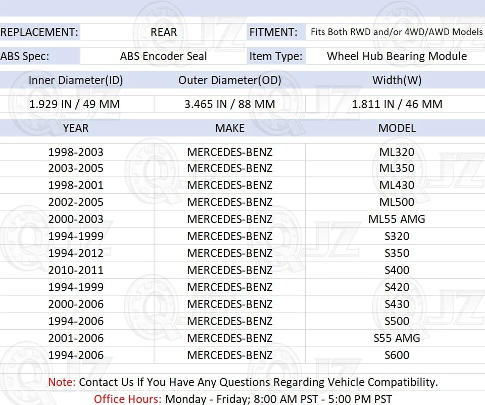 [TRASERO (cantidad 1)] Unidad de cojinete de cubo de rueda 510083 nueva para Mercedes-Benz S500 1994-2006 Foto 2 de 4