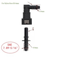 SAE 7.89mm 90 Deg Elbow Fuel Line Quick Release Connector Nylon Hose ID 6mm 1/4