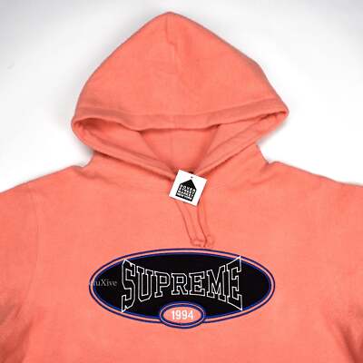 NWT Supreme Coral Pink Reverse Fleece Logo Hoodie Sweatshirt XL