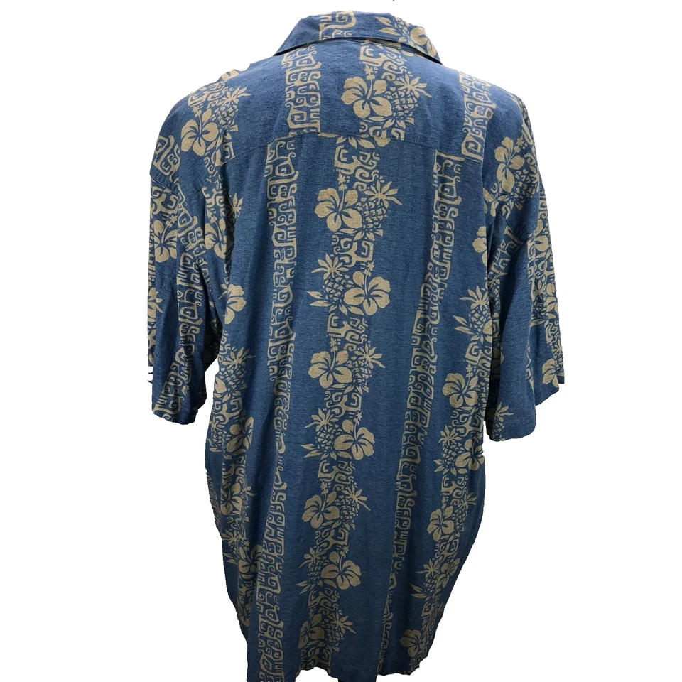 Saddlebred 2XLT Blue Floral Linen Blend Button-Up Short Sleeve Casual Men Shirt - Image 4 of 4