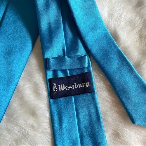 Corbata vintage Westbury London 100 % seda azul ancho fino liso - Imagen 5 de 6