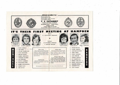 1975/76 Montrose v Rangers Scottish League Cup Semi Final Football Programme - Picture 2 of 3
