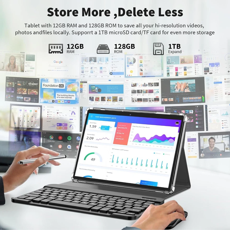 10" Android Tablet with Keyboard / Mouse / Stylus 12GB+128GB 2 8000Mah Battery - Image 3 of 4