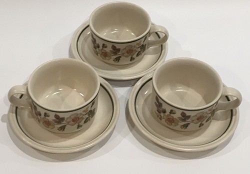 Marks & Spencer - Autumn Leaves - THREE (3) Large Breakfast Cups & Saucers - Exc