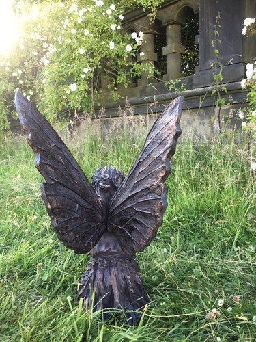 Large Sitting Fairy Ornament Statue Bronze Effect Patina Hand Finished - Picture 2 of 8
