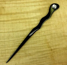 JWL Aluminum 6" Black  Spiral Hair Stick Rhinestone Pin Unbreakable Waterproof 