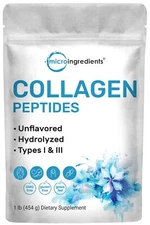 Micro Ingredients Collagen Peptides Powder 1lb | Hydrolyzed Type I & III