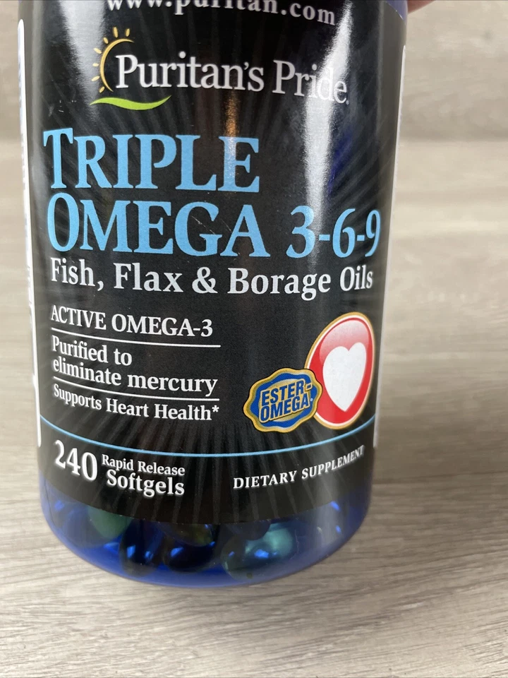 Aceites de pescado, lino y borraja Puritan's Pride máxima fuerza triple Omega 3-6-9 240 Foto 2 de 4