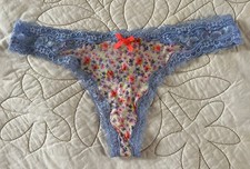 Victoria Secret Dream Angel Thong Blue Lace Floral MED
