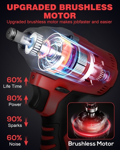 Red Impact Wrench 1/2 inch Cordless 650N.M Brushless Motor w/ 2x Li-ion Battery - Picture 22 of 36