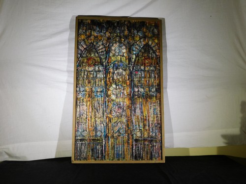 Collage de medios mixtos Peg Spann - "Iglesia" - Casa de arte de garza - Pieza de galería - Imagen 6 de 13