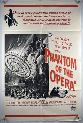 PHANTOM OF OPERA Movie Poster (VeryFine-) One Sheet 1960s Horror 22923