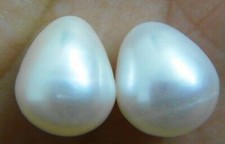 Pair about 10.5X14mm natural south sea genuine white drop loose pearls undrilled