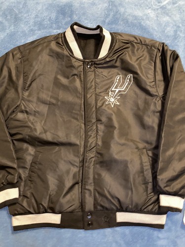 NBA Jeff Hamilton Design San Antonio Spurs Reversible Melton Jacket Sz L Black - Picture 2 of 24