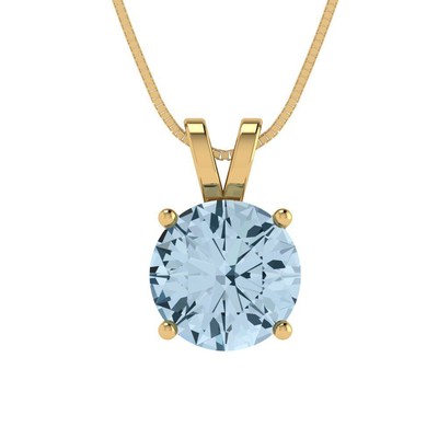 2.5ct Round Cut Blue Solitaire Pendant Necklace 16'' Chain 14k Yellow solid Gold